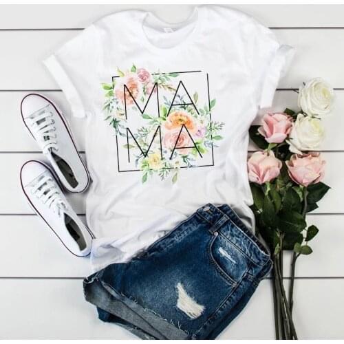 2021 Mothers Day T-shirt Harajuku Mama Flower Print Mom Life Short Sleeve Summer Clothes for Women Casual Tops Ropa Mujer