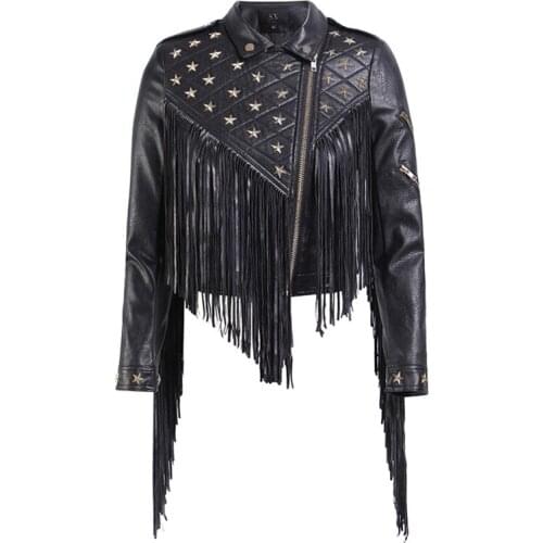Tide brand fringed short leather women long sleeve spring autumn personality street wind handsome locomotive short coat
