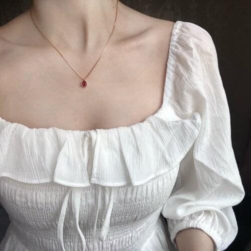 Silvology 925 Sterling Silver Red Jade Water Drop Pendant Necklace Red Corundum Light Luxury Necklace for Women Office Jewelry