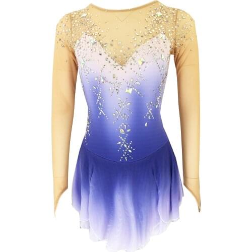 Figure Skating Dress Womens Girls' Ice Skating Dress Khaki Open Back Spandex High Elasticity Training Skating