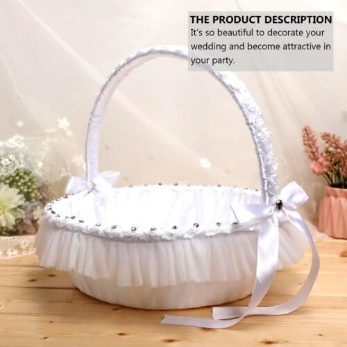 1Pc White Wedding Flower Basket Lace Hand-Held Basket Flower Children Basket ​Portable Delicate Flower Baskets Party Supplies