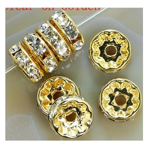 10MM fahr43E Spacer bead Mixed Color Metal Silver Plated Rondelle Rhinestone Loose Beads For DIY bracelet crystal