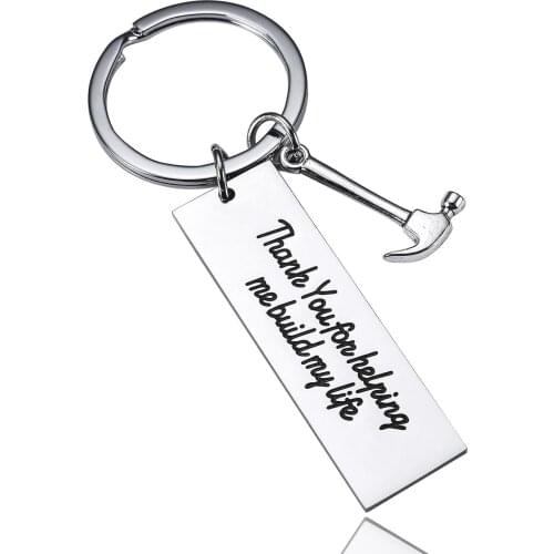 12PC Thank You For Helping Me Build My Life Keyring Hammer Stainless Steel Charm Pendant Keychain Fathers Day Gifts Jewelry Hot
