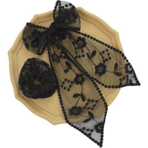 2PCS/set Knitting Embroidery Head Scarf Women Wrap Shawl Transparent Lace Floral Bandana Long Scarves Foulard Pashmina