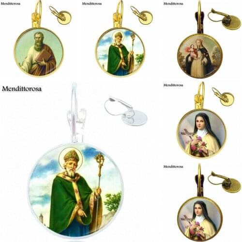 2017 Retro Style Jewelry With Glass Cabochon Bronze/Silver/Golden Clip Ear Hook Drop Earrings For Unisex Virgin and The Angels