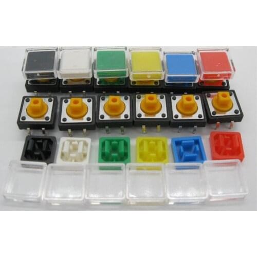 25pcs B3F Tactile Push Button Switch +A14 color hat 25pcs + transparent cap 25pcs Momentary Tact Touch Micro switch 12x12x7.3mm