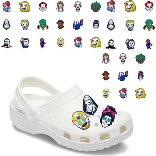 40-100pcs Horror Movie PVC Shoe Charms Accessories for Clog Gargen Slippers Bracelets Shoe Decorations Halloween Party Gift