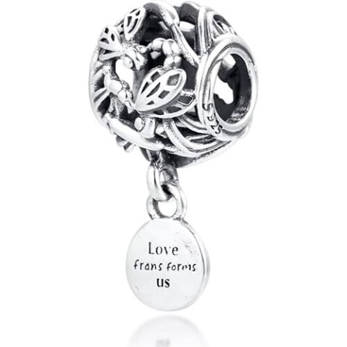 Openwork Dragonfly Love Charm Fits Sterling Silver Jewelry Charms Bracelets For Woman Silver Beads For Jewelry Making