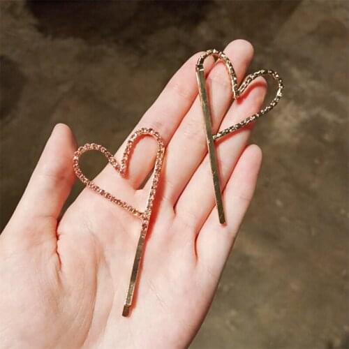 White Red Purple Rhinestone Golden Silver Plated Heart Bobby Pins Barrettes Headwear Hair Clips & Pins for Women & Children