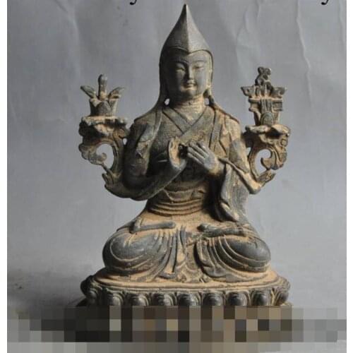 Free shipping S00049 6" old chinese tibet buddhism temple bronze seat lotus Tsongkhapa buddha statue