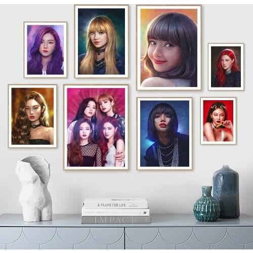 Black Pink Technology Feel Art Poster Print Korea Girls Singer Music Star Canvas Painting Picture For Living Bed Room Home Decor