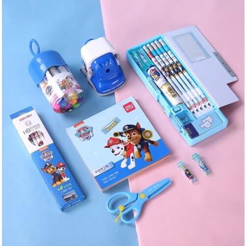 Deli 27013 Student Children stationery Gift set Great gift set for children with Pencil sharpener eraser pencil cap crayon
