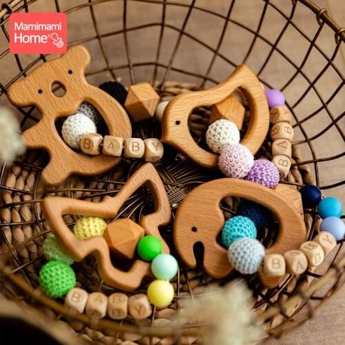 1Pc Baby Teether Personalised Bracelets Wooden Bird Rodent Animal BPA Free Wood Crochet BeadsSilicone Bracelets Childrens Goods