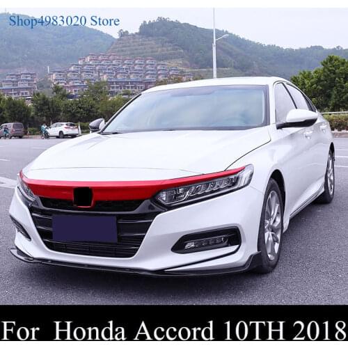 For Honda Accord 2018+ Car Front Hood Bumper Lid Bonnet Grille Cover Trim Glossy Black / red / carbon fiber Front cover trim