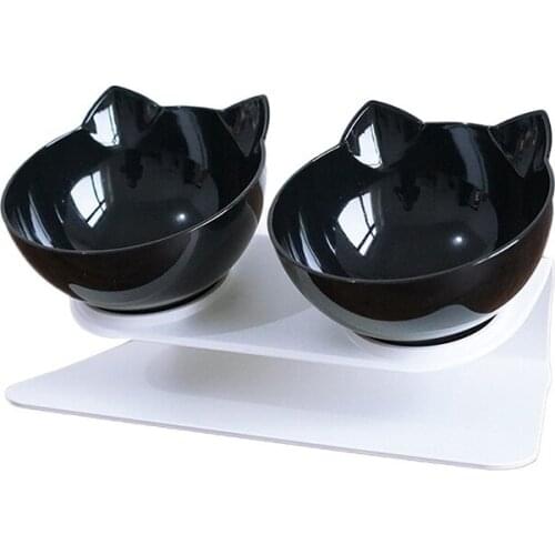 Cat Double Bowl Cat Bowl Dog Bowl Transparent ABS Non-Slip Food Bowl with Protection Cervical