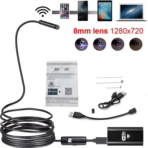 Wifi Endoscope Camera 8mm 1/2/3/5M Mini Waterproof Soft Cable Inspection Camera USB Endoscope Borescope IOS Endoscope For Iphone