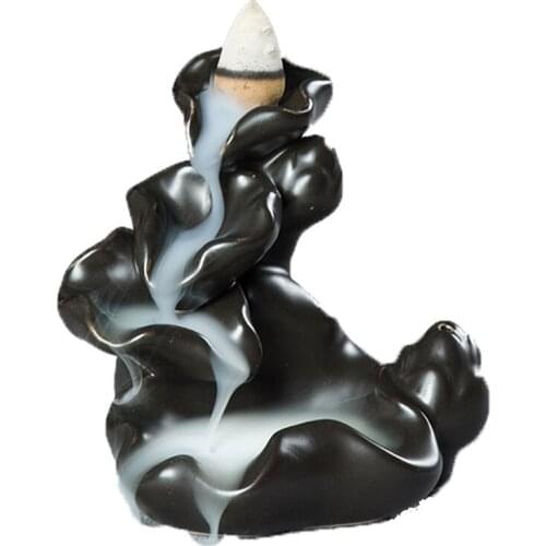 1Pc Ceramic Burner With 5Pc Backflow Incense Cones Bullet Incense Stickers Holder Lotus Ceramic Censer Home Decor N24