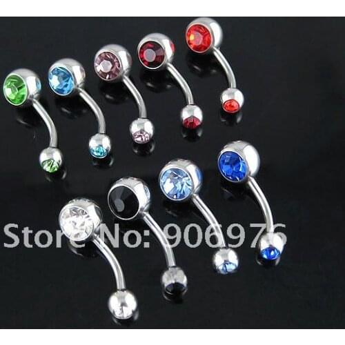 Wholesale Double Navel Piercing 14G Navel Belly Ring 316L Stainless steel Fashion Jewelry 50pcs/lot Mixed color