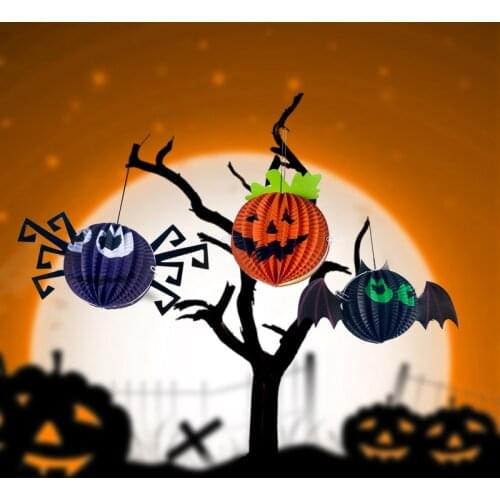 Hot 3D Ghost Bat Spider Pumpkin Pendant Haunted House Drop Bar KTV Room Decorative Paper Hanging Ornament Halloween Decoration