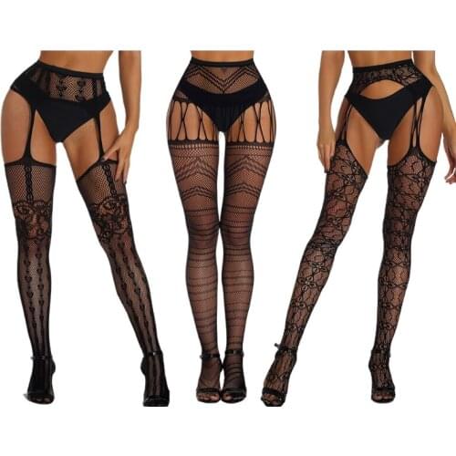 N7MF Women Sexy High Waist Suspender Pantyhose Fishnet Tights Garter Belt Stockings