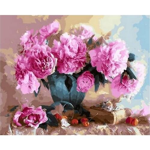 UnFrame picture oil painting by numbers wall decor diy painting on canvas for home decor 4050 pink peony