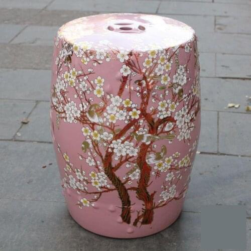 Jingdezhen Ceramic Table Stool Set Color Glaze Ceramic Stool Pink Plum Stool Outdoor bathroom stool