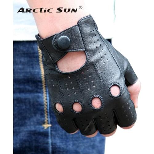 Genuine Leather Semi-Fingers Gloves Male Breathable Hole Thin Style Men Half-Finger Lambskin Gloves Imitation Deerskin M046P