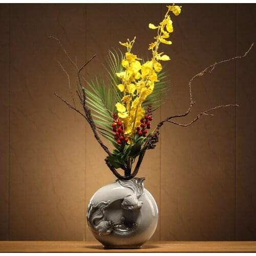 New Chinese style ceramic vase artifical flowers fall decor Zen garden flower pots decorative fall decorations for home