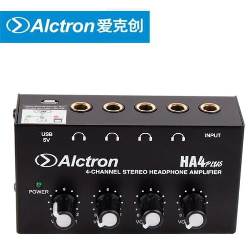 Newest ALCTRON HA4plus 4-channel stereo Mini Headphone Amplifier USB interface powered recording studio headphone splitter