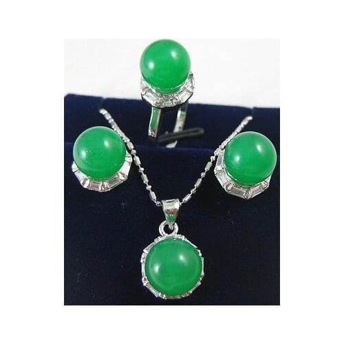 New Style Hot sale********Jewelry green jade pendant necklace ring earring sets +free Chain Fashion Wedding Party Jewellery