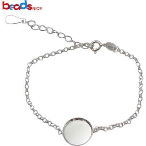 Beadsnice Sterling Silver Adjustable Bracelet Base Settings 12mm Bezel Bracelet Blank 39519