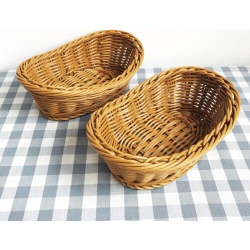 Oval Curved Rattan Wicker Woven Serving Baskets for Bread Fruit Vegetables Restaurant Serving Tabletop Display Baskets pjop