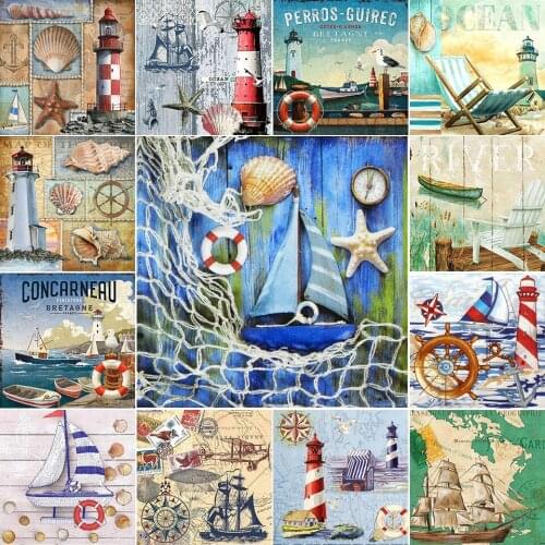 Landscape 5D DIY Diamond Painting Sailing Lighthouse Cross Stitch Kit Full Square Embroidery Mosaic Art Picture New Arrival
