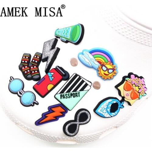 1pcs Flower Girl PVC Shoe Charms Accessories Lightning/cheers/scarf/glasses/cup/passport JIBZ fit Croc Charms Bracelet Kids Gift