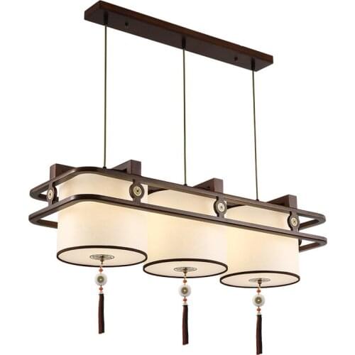 Chinese style chandelier rectangular dining room chandelier three-head bar table lamp solid wood atmosphere teahouse aisle lamps