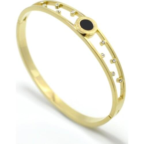 Luxury Hollow Roman Letter Cuff Bangles For Women Jewelry Stainless Steel Bangle Gold Silver Couple Lover Bijou Accessory