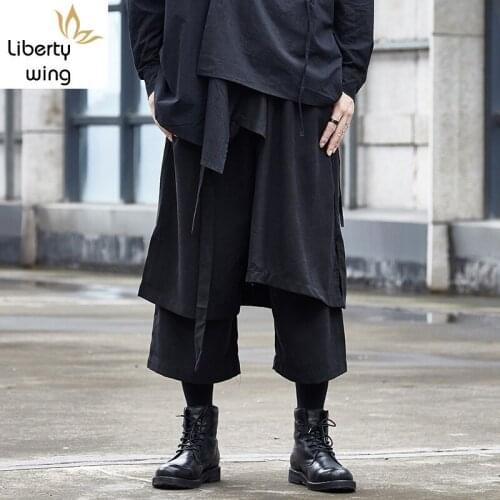 Street Casual Loose Baggy Ankle-Length Men High Waist Wide Leg Designer Elastic Drawstring Black Hip Hop Pants