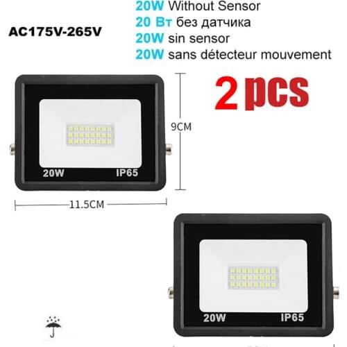 2 pcs 220V 10-100W LED FloodLight Spotlight Exterior Street wall reflector Smart Light PIR Motion Sensor Waterpprof 60LED 1300lm