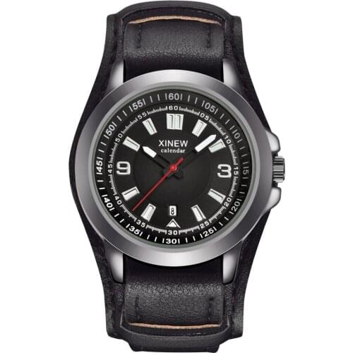 XINEW Unique Watches Mens Leather Fashion Casual Quartz Wrist Watch Men Military Army Sports Vintage Watch Relogio Masculino Hot