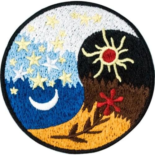 Day and Night Embroidery Patches Custom Iron on for Clothing Appliques Jackets Vests Hats Bags DIY Badges Garment Accessories
