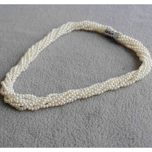 Gorgeous new 6 row 4-5mm design south sea white twist pearl necklace 18"