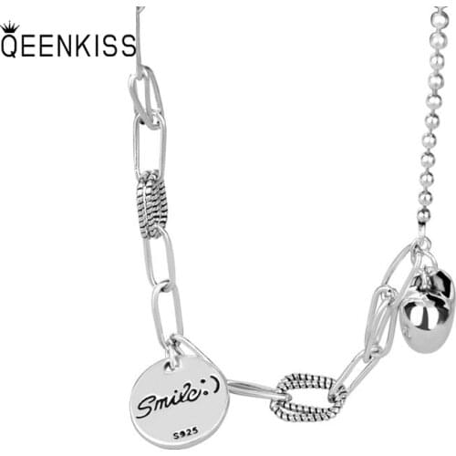 QUEENKISS NC684 Fine Jewelry Wholesale Fashion Lady Girl Birthday Wedding Simplicity Round Slime 925 Silver Pendant Necklace