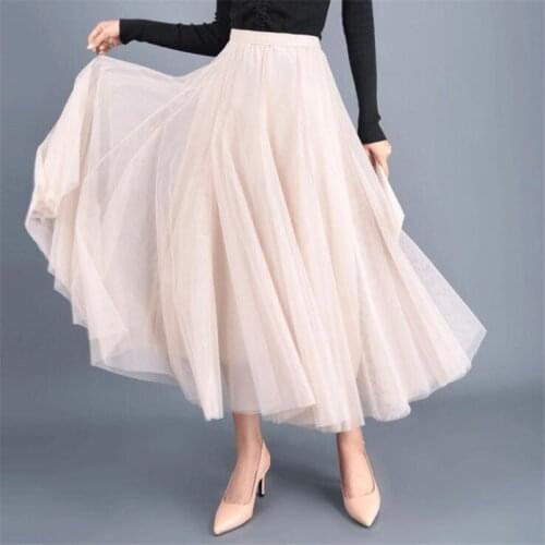 2020 Autumn Women Long Mesh Skirts Chic Brand A-Line Women Pleated Skirts High Waist Women Midi Skirt Faldas Mujer Saias