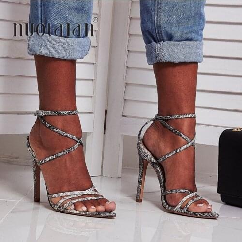 Women Sandals Super High 10.5CM Thin Heels Ankle Cross Strap Sandals Shoes Woman Ladies Pointed Toe High Heels Dress Party Shoes
