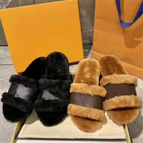 Winter Women Slipper Furry Shooes Ladies Shearling Mules Open Toe Zapatos Mujer Top Brand Flat Chaussure Femme Design Ballerina