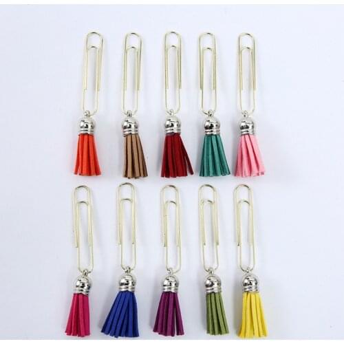 1set Cartoon Tassel Pendant Golden Paper Clip Message Memo Mark Bookmark Creative Stationery Book Clips DIY Binding Office