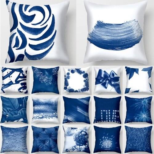 1Pcs Blue Pattern Cushion Cover Peach Skin 45x45cm Pillowcase Decorativos Bedroom Sofa Home Decor Pillow Cover Fall Pillow Case