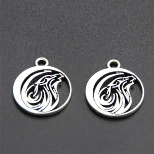 10pcs Silver Color Wolf Charm Round Shaped Pendants Jewelry Making Finding A2606