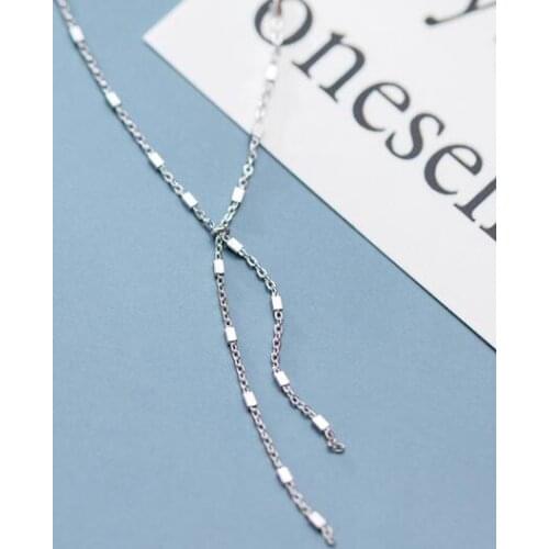 100% real 925 Sterling Silver Fine Jewelry White/gold Lucky short bar &chain Tassel Pendant Lariat "y" Long Necklace GTLX2030