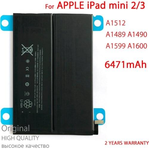 100% New High quality Battery For iPad Mini 2 3 6471mAh Mini2 Mini3 A1512 A1489 A1490 A1491 A1599 Tablet In Stock Batteries